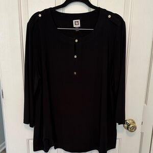 Anne Klein Black Blouse with Gold Button Detail